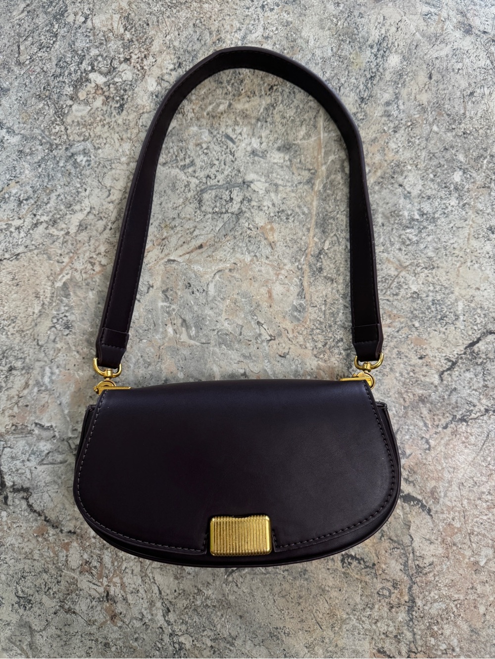 Elegant Dark Brown Leather Shoulder Bag with Gold Accent